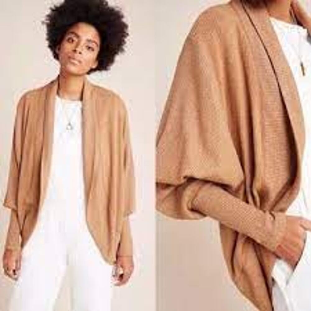 Anthropologie Maeve Ingrid Cocoon Cardigan Ribbed Brown Open Women XS
